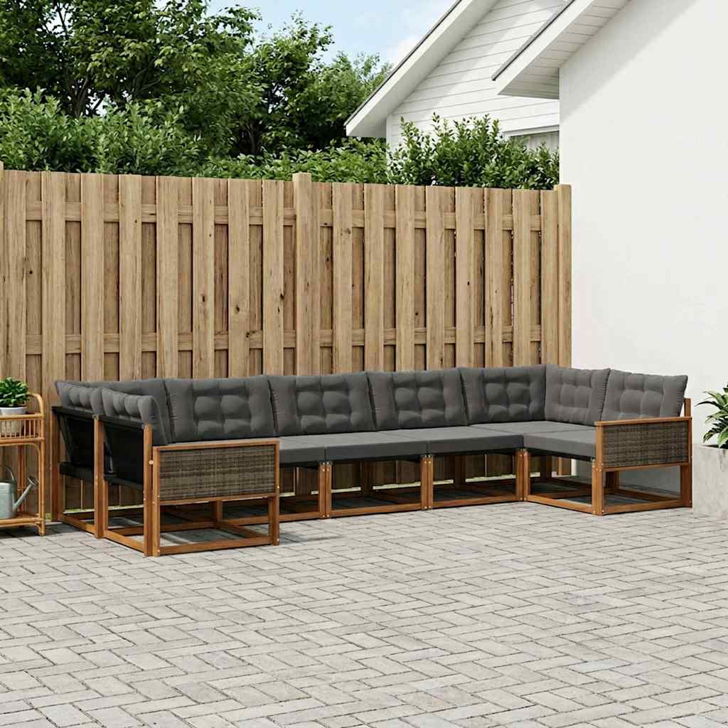 vidaXL Outdoor-Sofagarnitur mit Kissen 7 pcs Natürlich und Schwarz