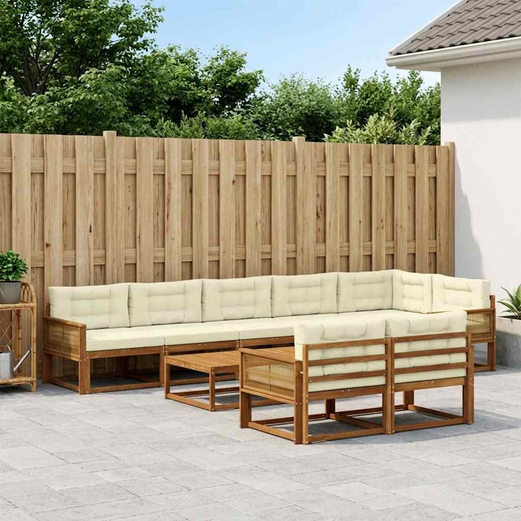 vidaXL Outdoor-Sofagarnitur mit Kissen 9 pcs Natur und Creme