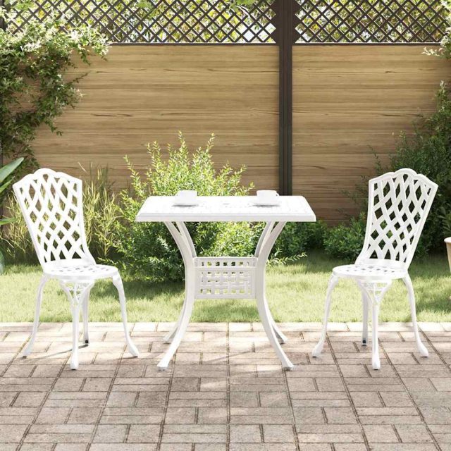 vidaXL Gartentisch Set 3 pcs Weiß Gussaluminium