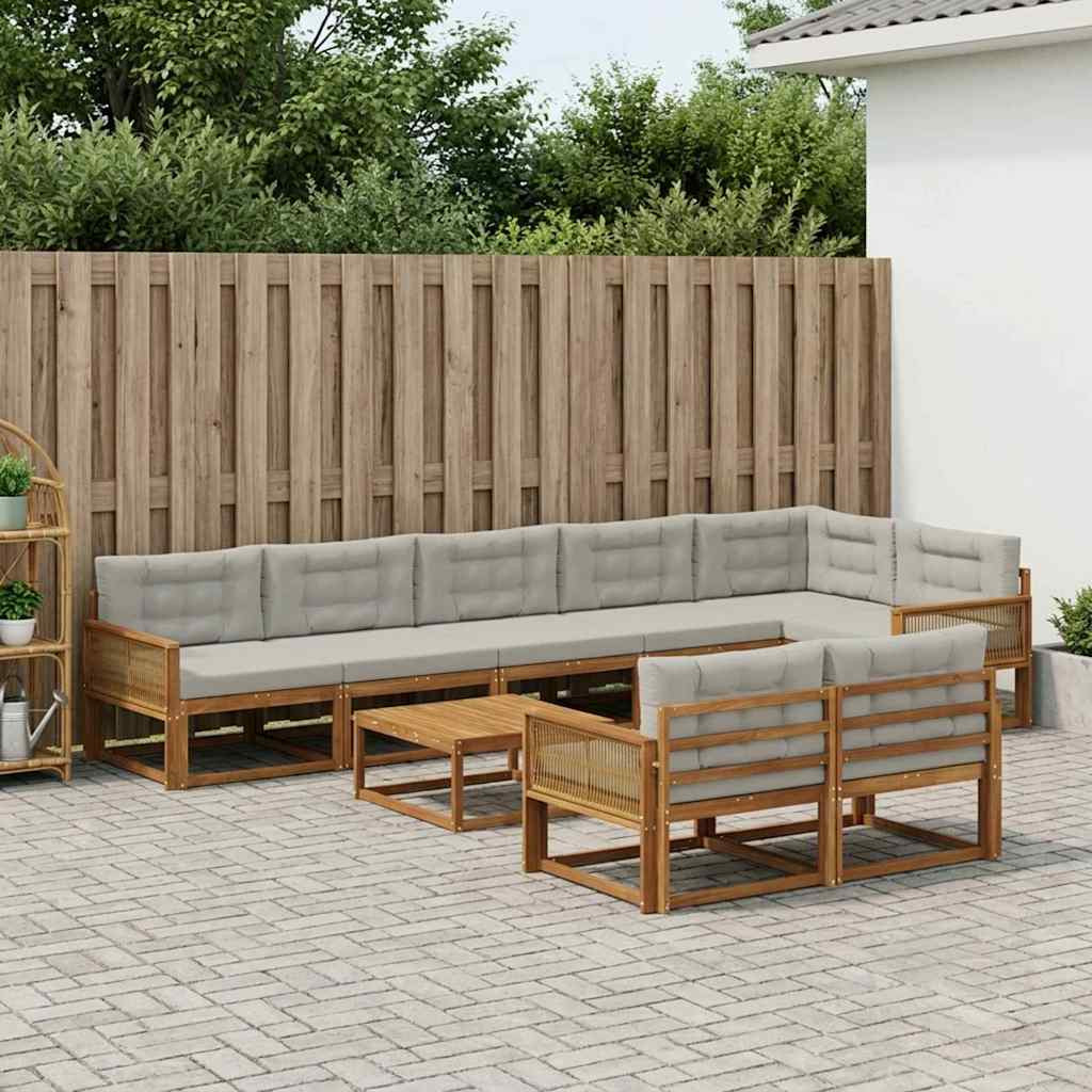 vidaXL Outdoor-Sofagarnitur mit Kissen 9 pcs Natur und Hellgrau