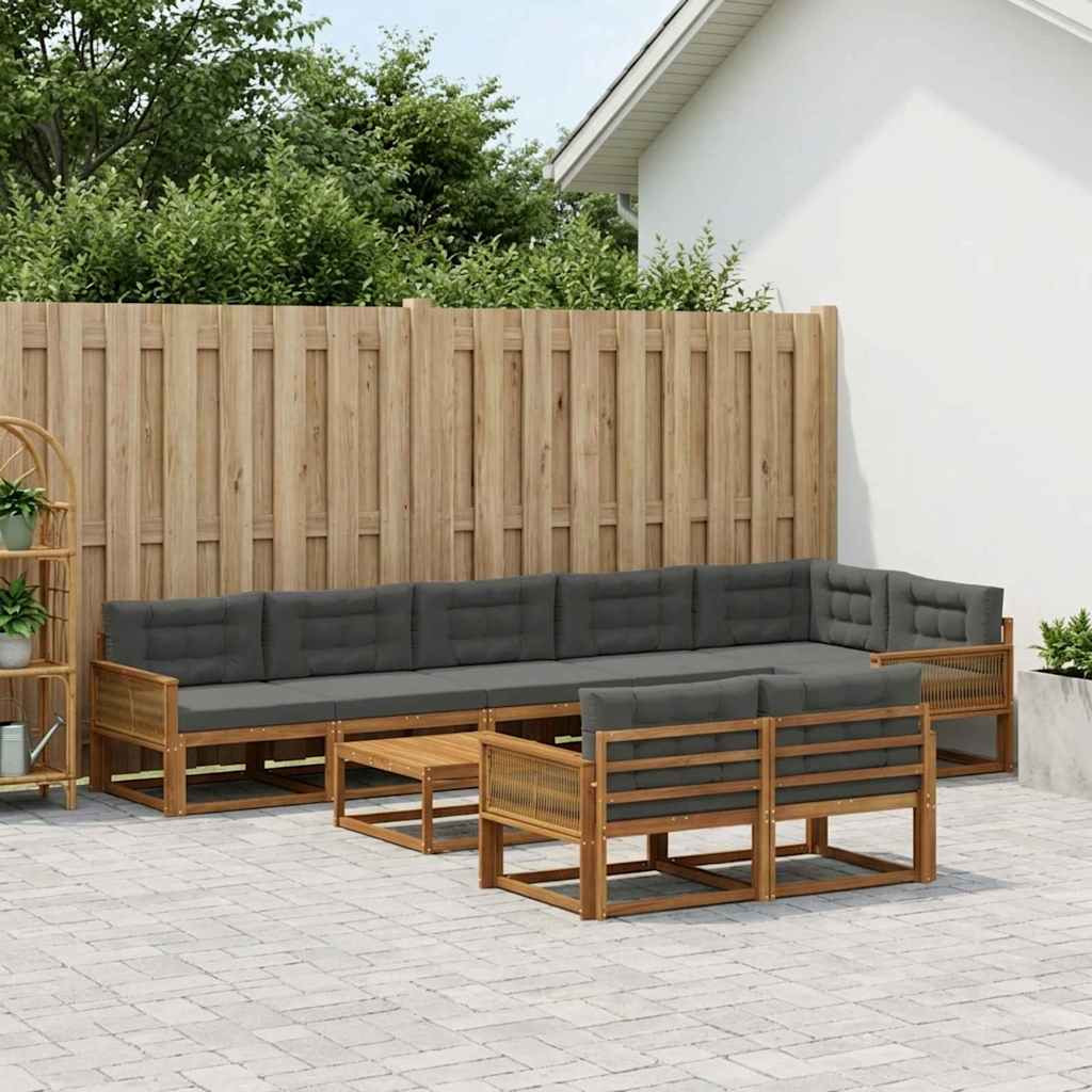 vidaXL Outdoor-Sofagarnitur mit Kissen 9 pcs Natur und Anthrazit