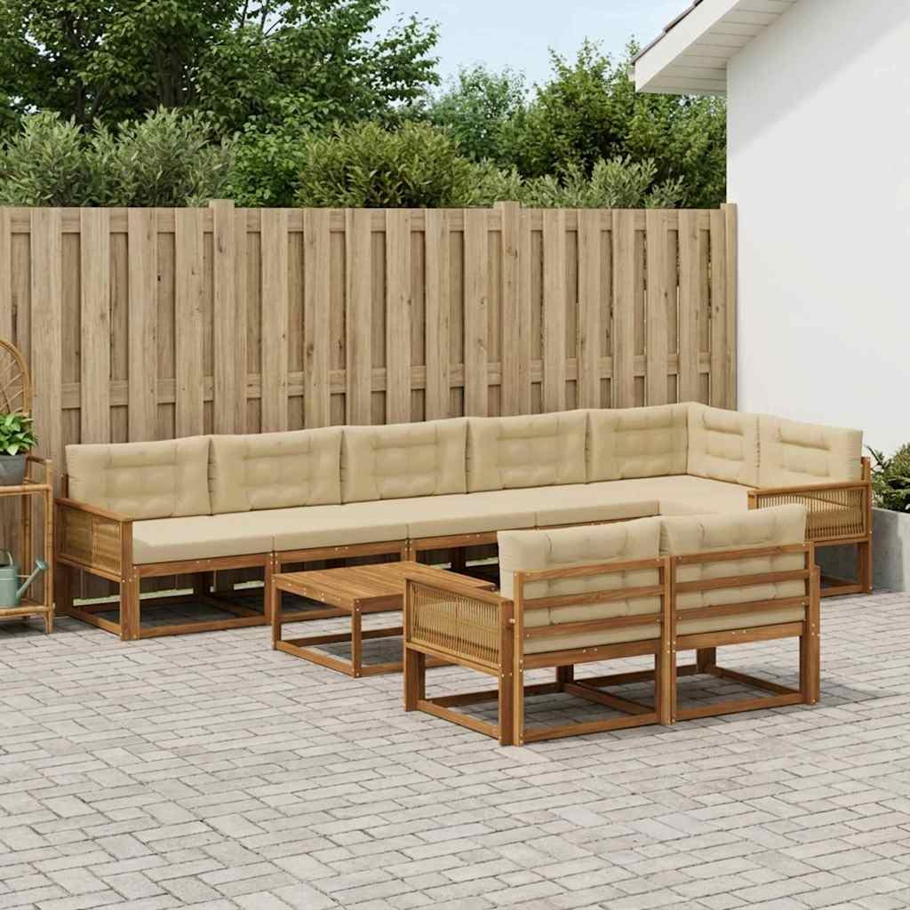 vidaXL Outdoor-Sofagarnitur mit Kissen 9 pcs Natur und Beige