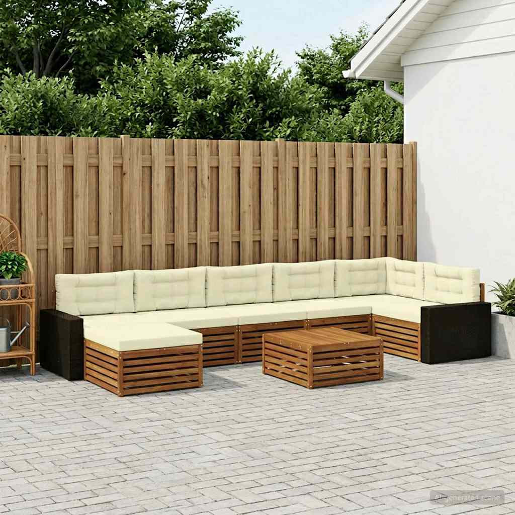 vidaXL Outdoor-Sofagarnitur mit Kissen 8 pcs Natur und Creme