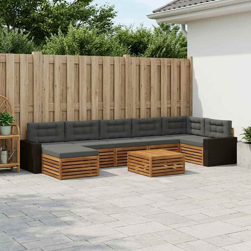 vidaXL Outdoor-Sofagarnitur mit Kissen 8 pcs Natur und Anthrazit