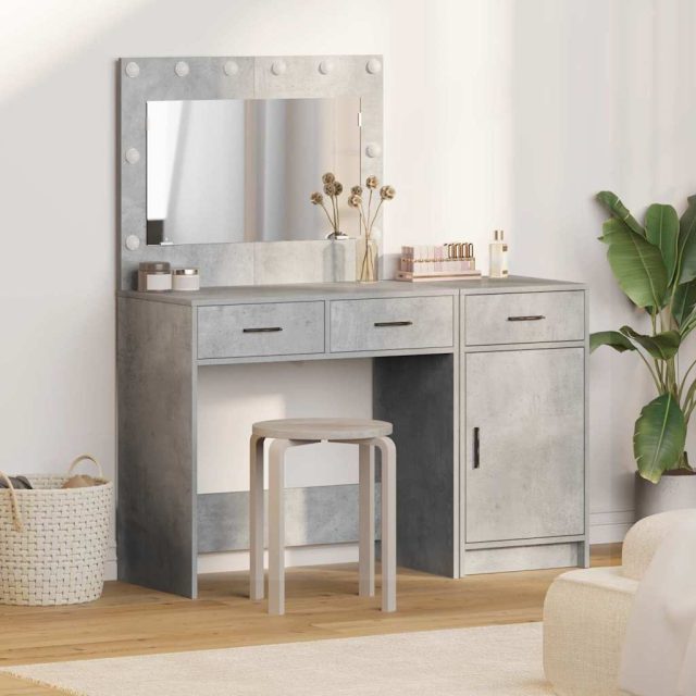 vidaXL Schminktisch mit Spiegelbeleuchtung 2 pcs Grau Holzwerkstoff