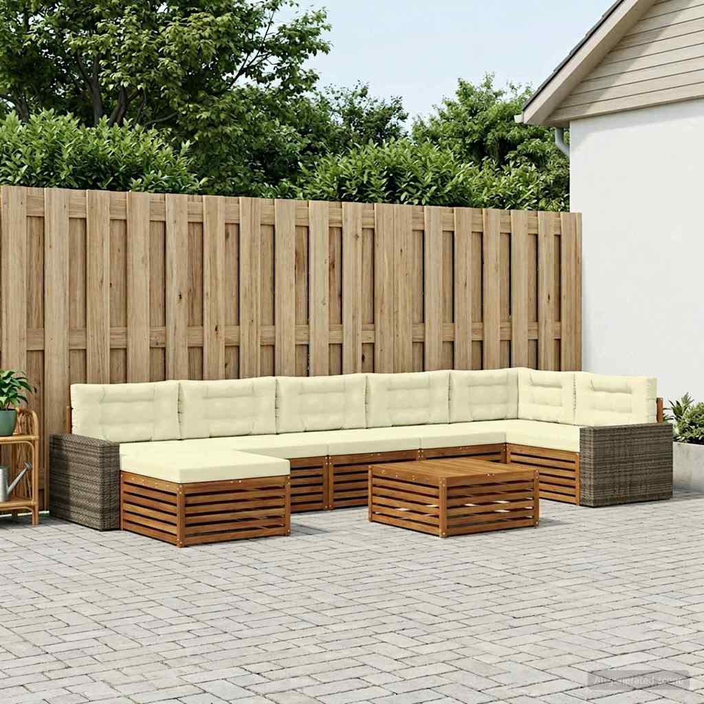 vidaXL Outdoor-Sofagarnitur mit Kissen 8 pcs Natur und Creme