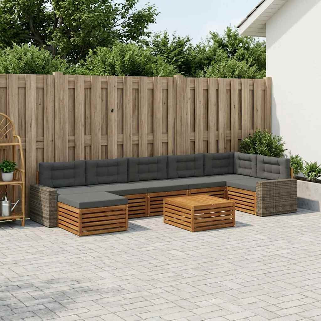 vidaXL Outdoor-Sofagarnitur mit Kissen 8 pcs Natur und Anthrazit