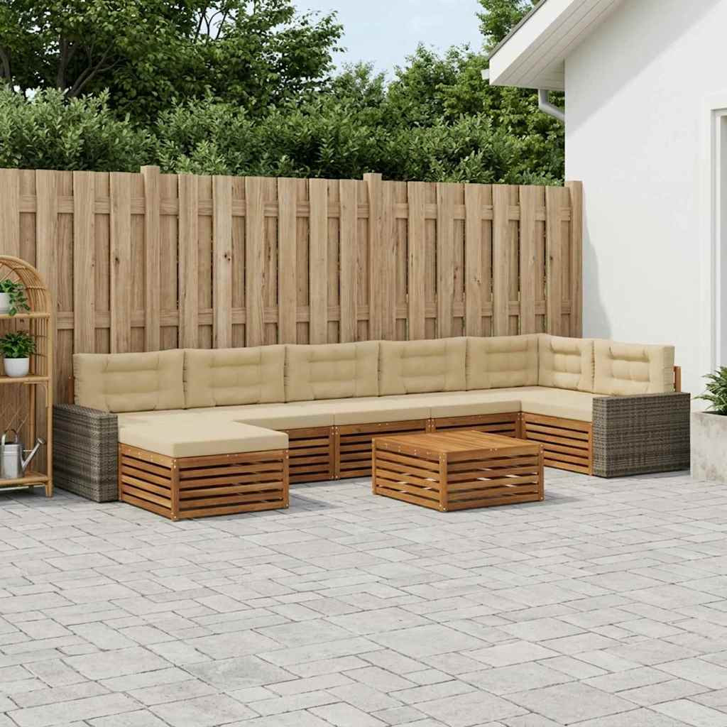 vidaXL Outdoor-Sofagarnitur mit Kissen 8 pcs Natur und Beige