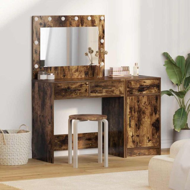 vidaXL Schminktisch mit Spiegelbeleuchtung 2 pcs Braun Holzwerkstoff