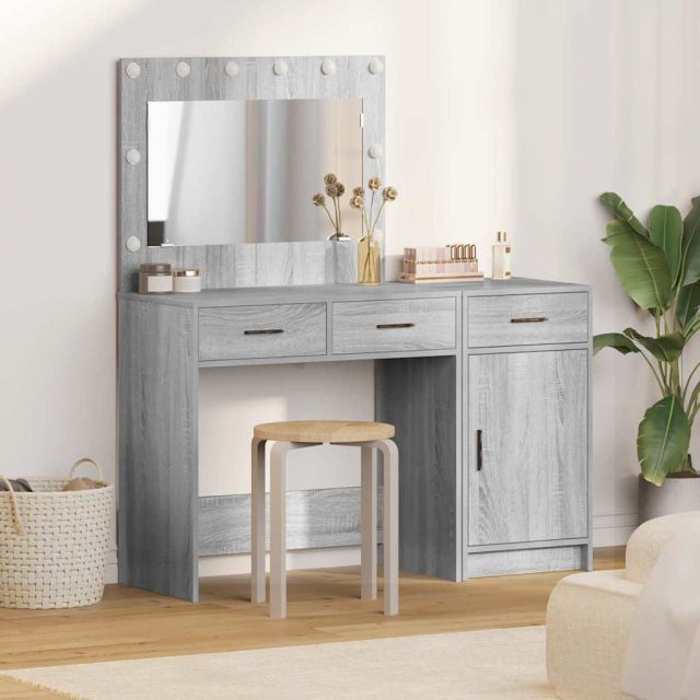 vidaXL Schminktisch mit Spiegelbeleuchtung 2 pcs Grau Holzwerkstoff