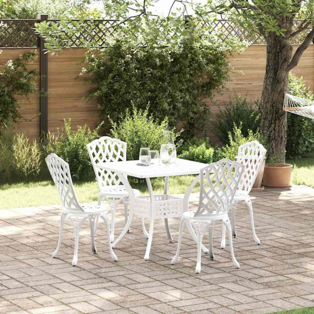 vidaXL Gartentisch Set 5 pcs Weiß Gussaluminium