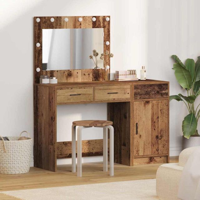 vidaXL Schminktisch mit Spiegelbeleuchtung 2 pcs Braun Holzwerkstoff