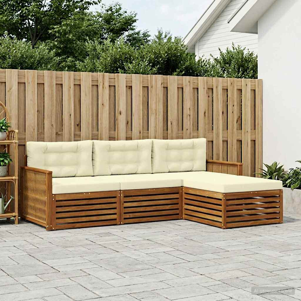 vidaXL Outdoor-Sofagarnitur Natur und Creme 249 x 162,5 x 73 cm