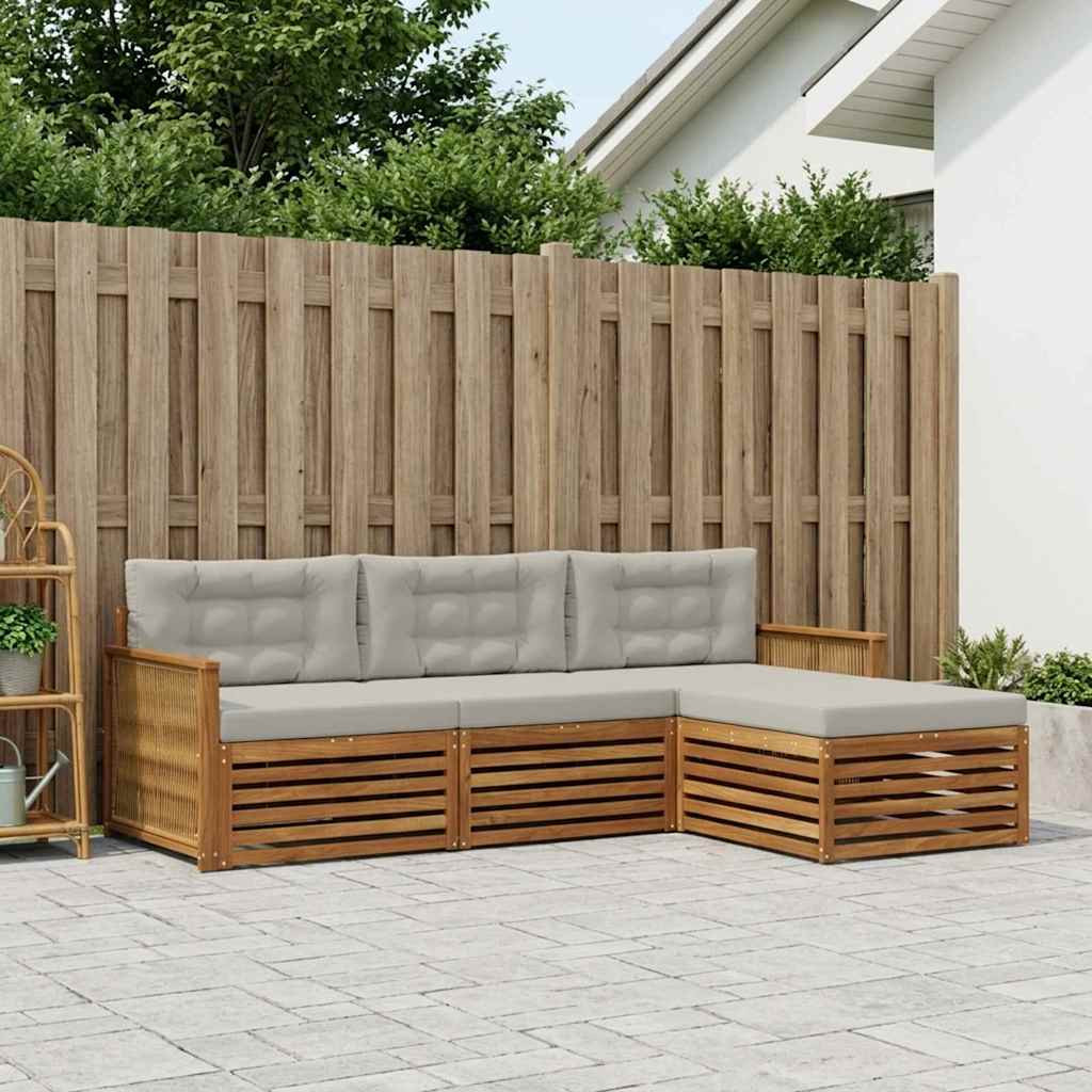 vidaXL Outdoor-Sofagarnitur Natürlich und Hellgrau 249 x 162,5 x 73 cm