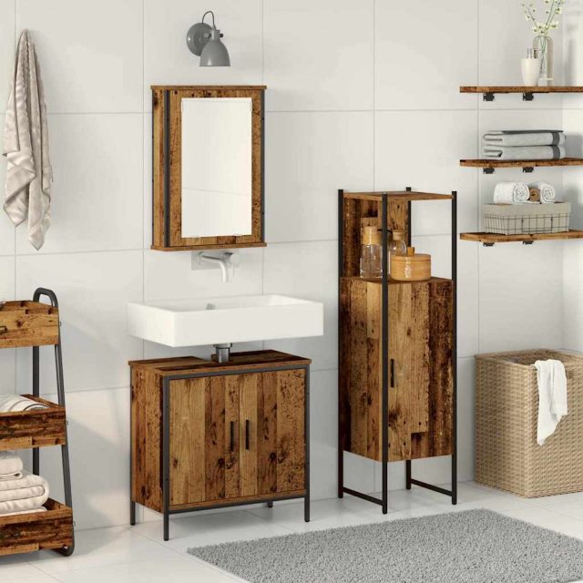 vidaXL Badezimmermöbel Set mit Speicher 3 pcs Braun 33 x 33 x 120.5 cm