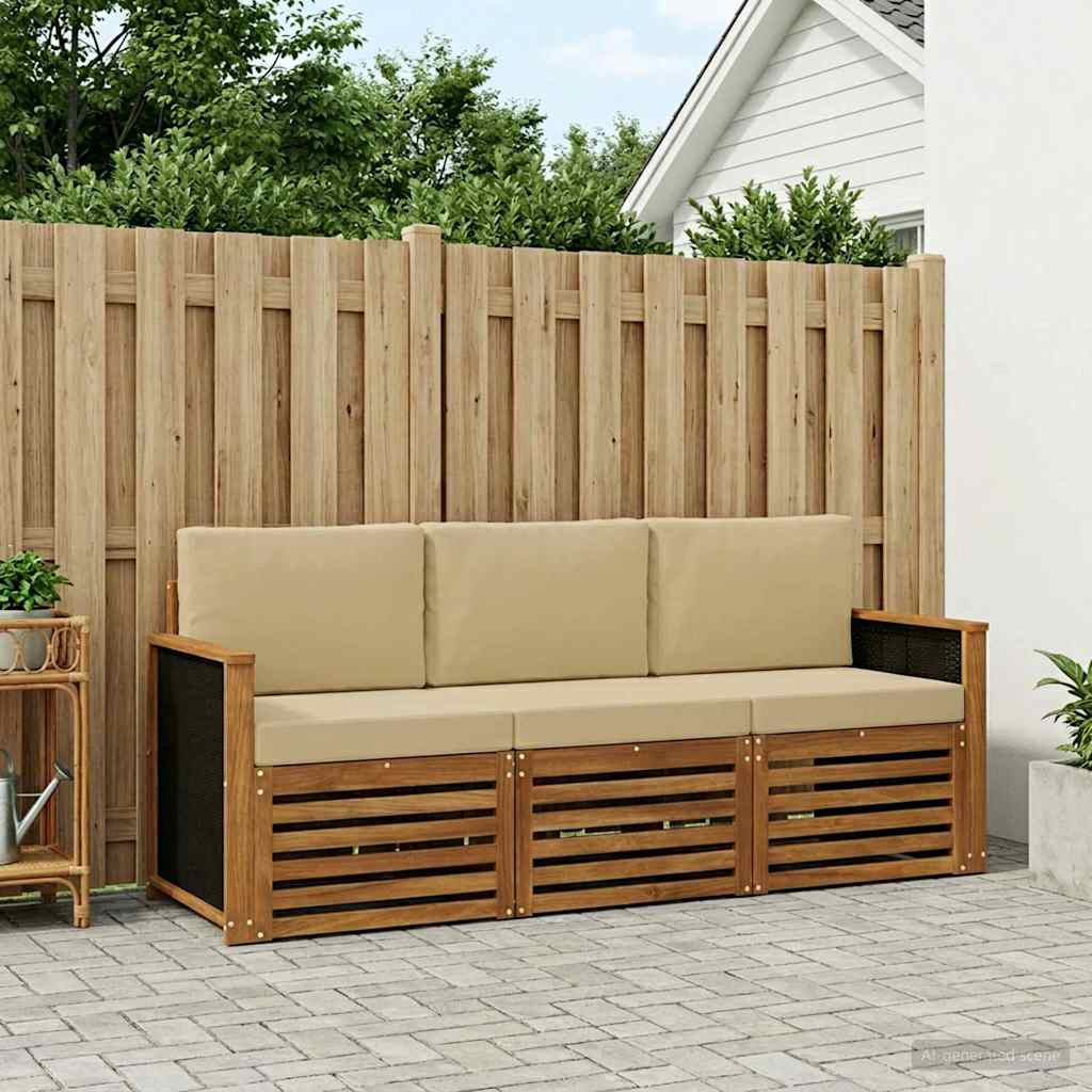vidaXL Sofagarnituren mit Kissen 3 pcs Massivholz Akazie