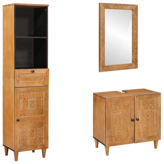vidaXL Badezimmermöbel-Set mit Schubladen 3 pcs Braun Holzwerkstoff