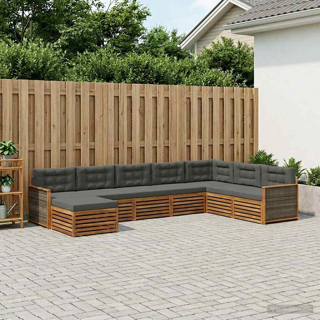 vidaXL Outdoor-Sofagarnitur mit Kissen 8 pcs Natur und Anthrazit