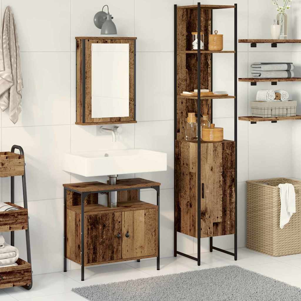 vidaXL Badezimmermöbel Set mit Regal 3 pcs Altholz Holzwerkstoff