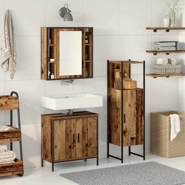 vidaXL Badezimmermöbel-Set mit Regal mit Tür 3 pcs Braun Holzwerkstoff