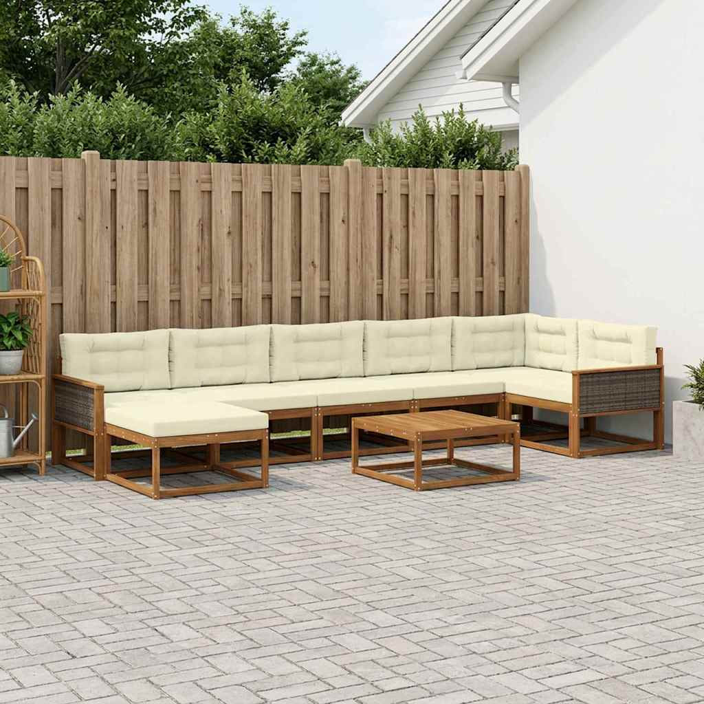 vidaXL Outdoor-Sofagarnitur mit Kissen 8 pcs Natur und Creme