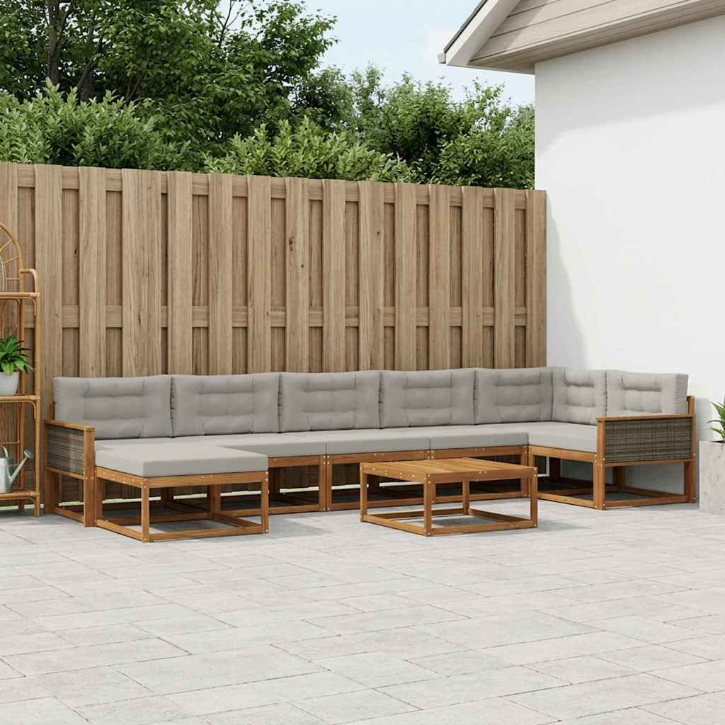 vidaXL Outdoor-Sofagarnitur mit Kissen 8 pcs Natürlich und Hellgrau
