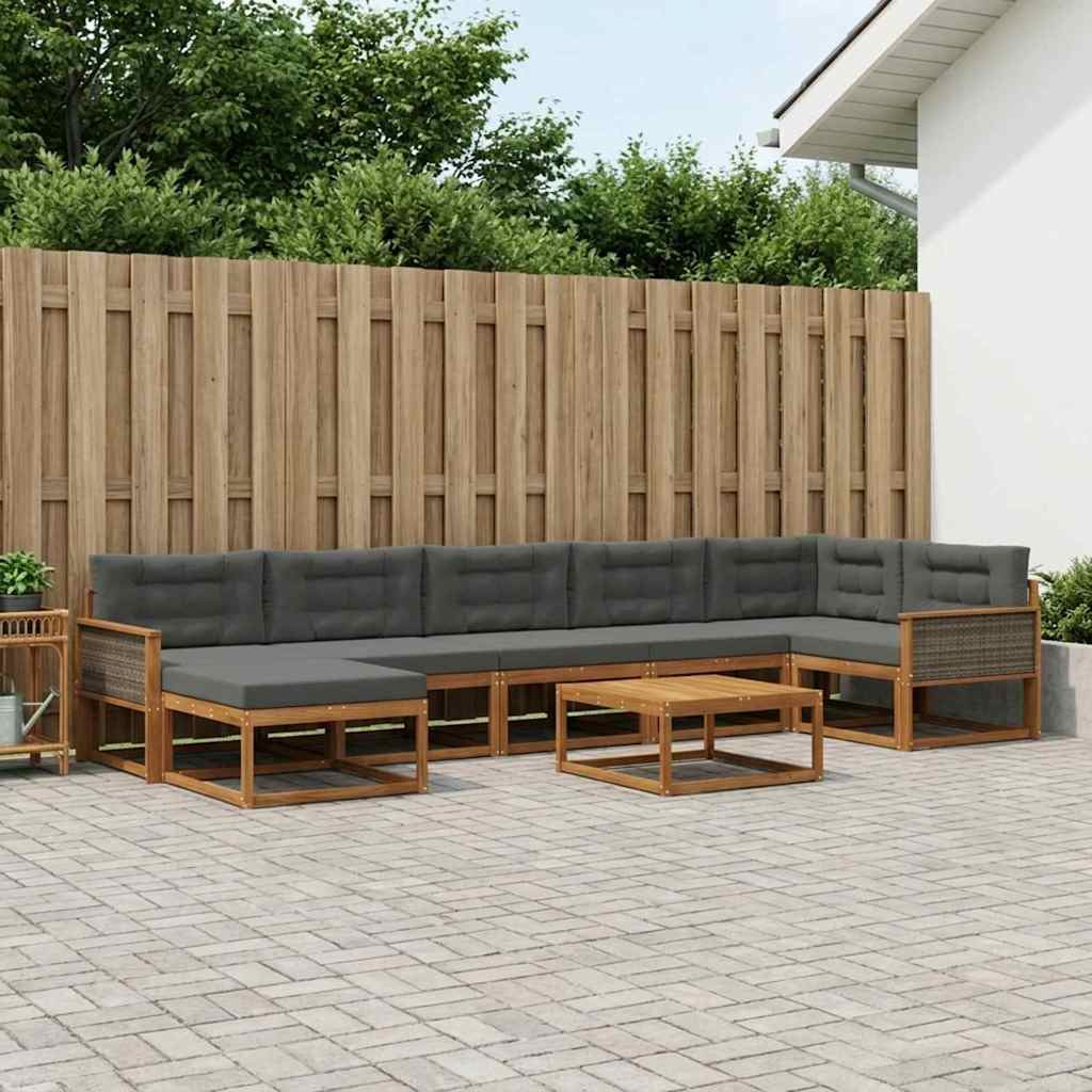 vidaXL Outdoor-Sofagarnitur mit Kissen 8 pcs Natur und Anthrazit