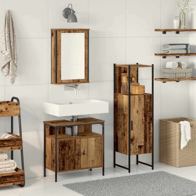 vidaXL Badezimmermöbel Set mit Speicher 3 pcs Braun 33 x 33 x 120.5 cm