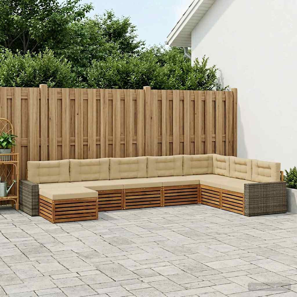 vidaXL Outdoor-Sofagarnitur mit Kissen 8 pcs Natur und Beige