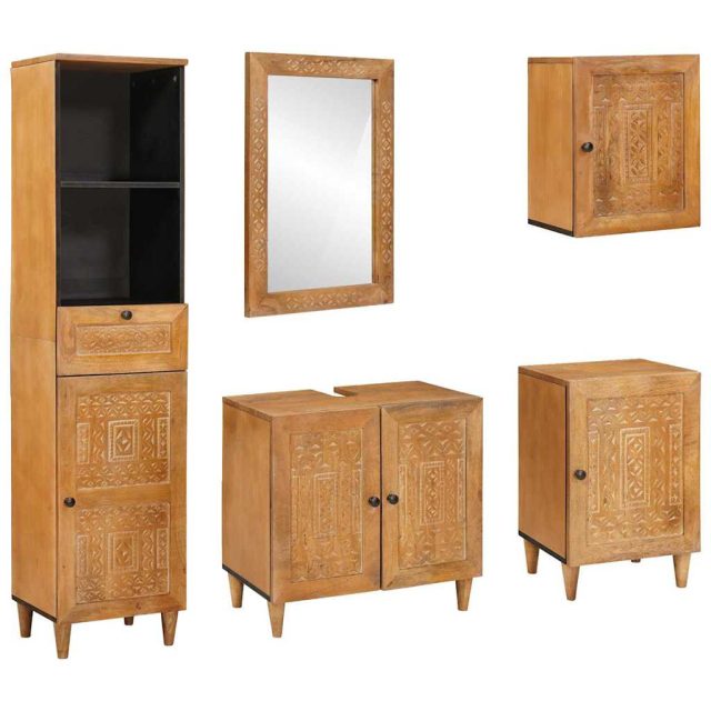 vidaXL Badezimmermöbel-Set mit Schubladen 5 pcs Braun Holzwerkstoff