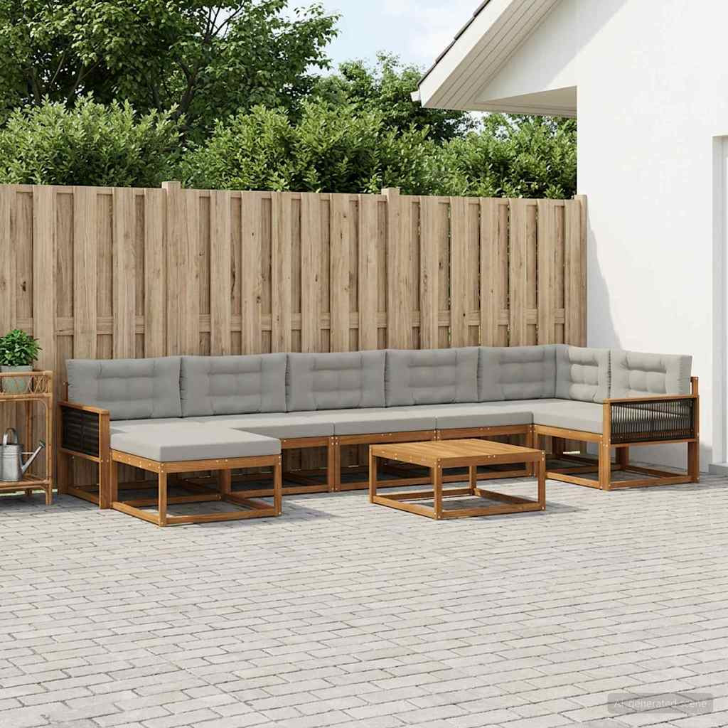 vidaXL Outdoor-Sofagarnitur mit Kissen 8 pcs Natürlich und Hellgrau