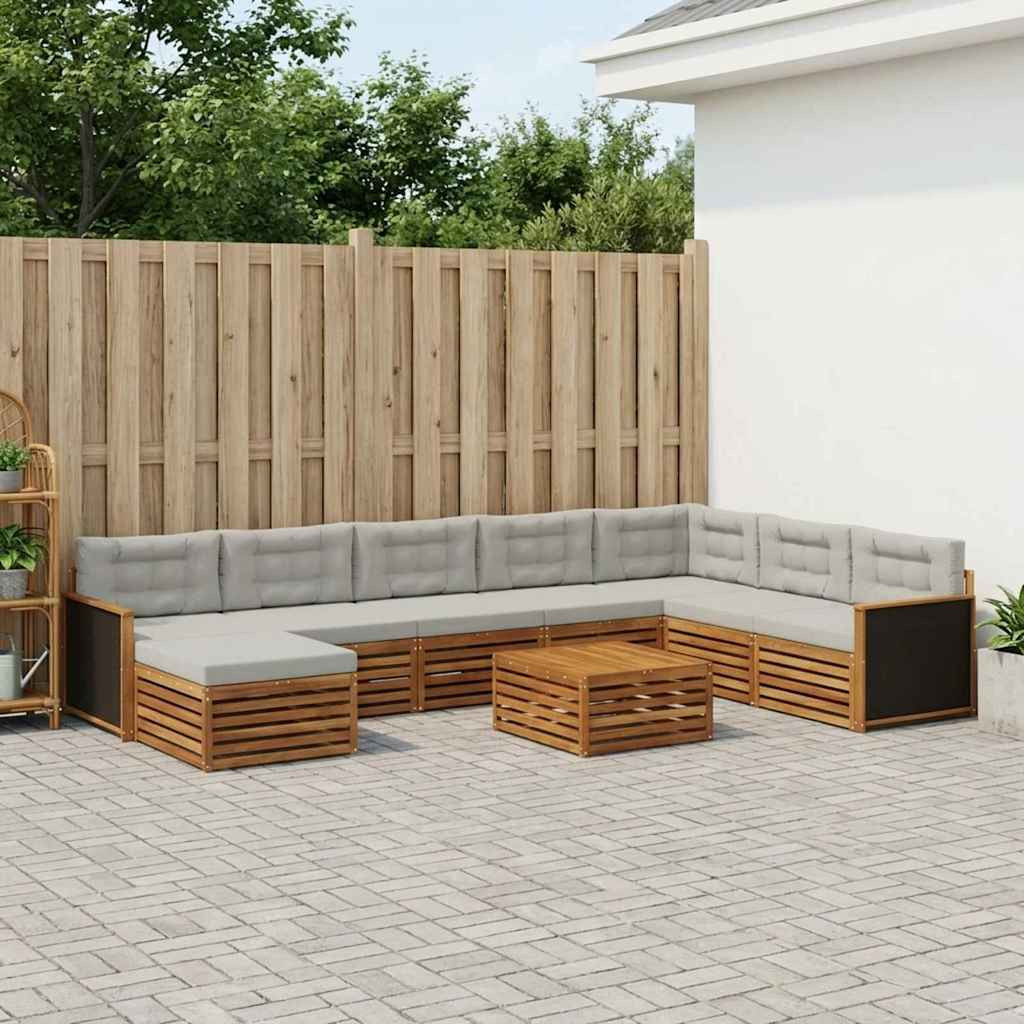 vidaXL Outdoor-Sofagarnitur mit Kissen 9 pcs Natürlich und Hellgrau