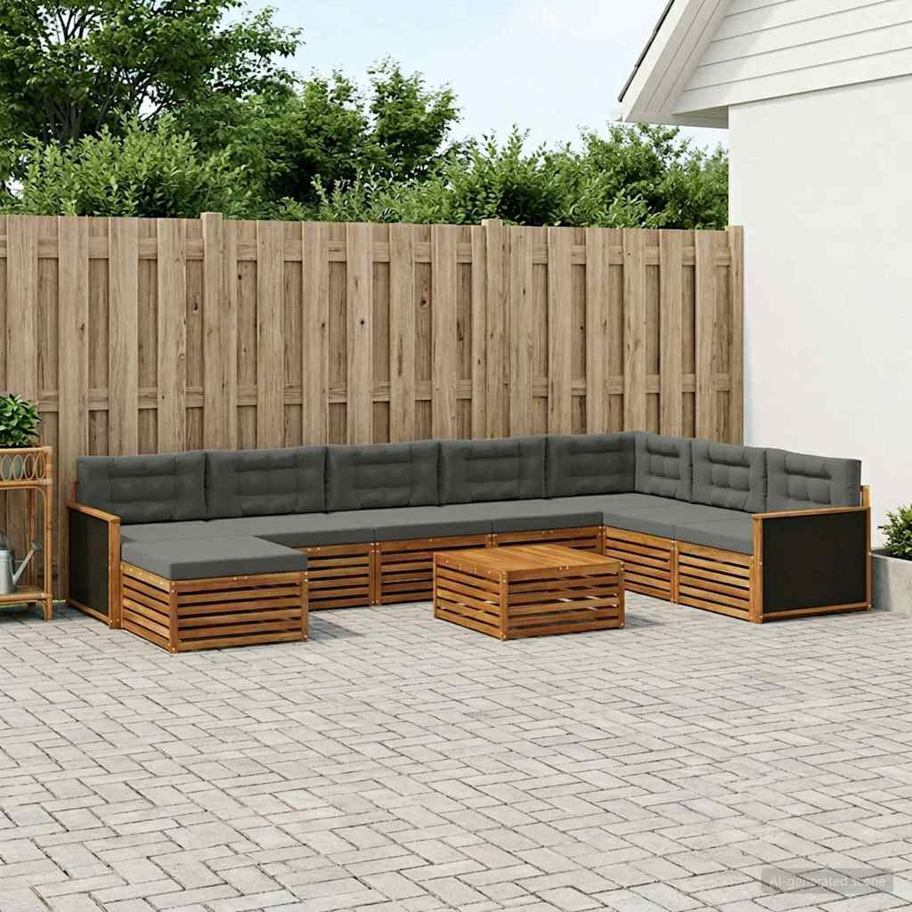 vidaXL Outdoor-Sofagarnitur mit Kissen 9 pcs Natur und Anthrazit