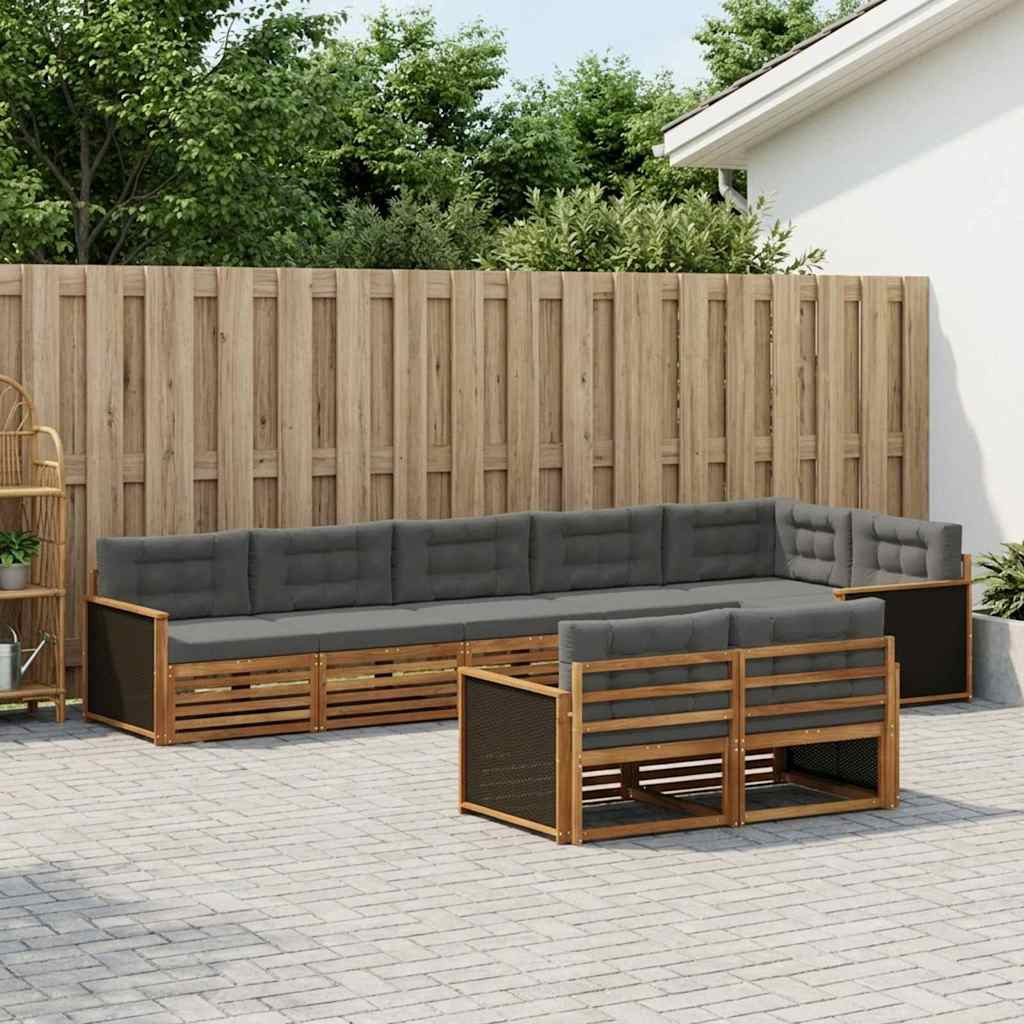 vidaXL Outdoor-Sofagarnitur mit Kissen 8 pcs Natur und Anthrazit