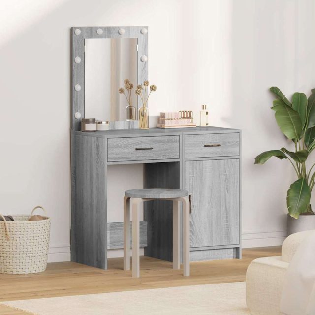 vidaXL Schminktisch mit Tür 2 pcs Grau 50 x 41 x 135 cm Holzwerkstoff