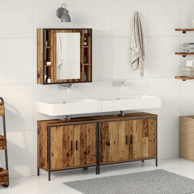 vidaXL Badezimmermöbel-Set mit Regal mit Tür 3 pcs Braun Holzwerkstoff