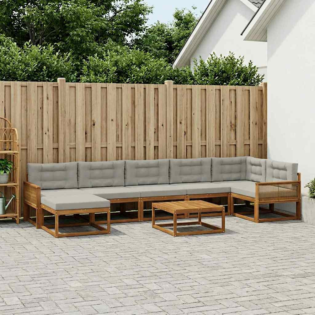 vidaXL Outdoor-Sofagarnitur mit Kissen 8 pcs Natürlich und Hellgrau