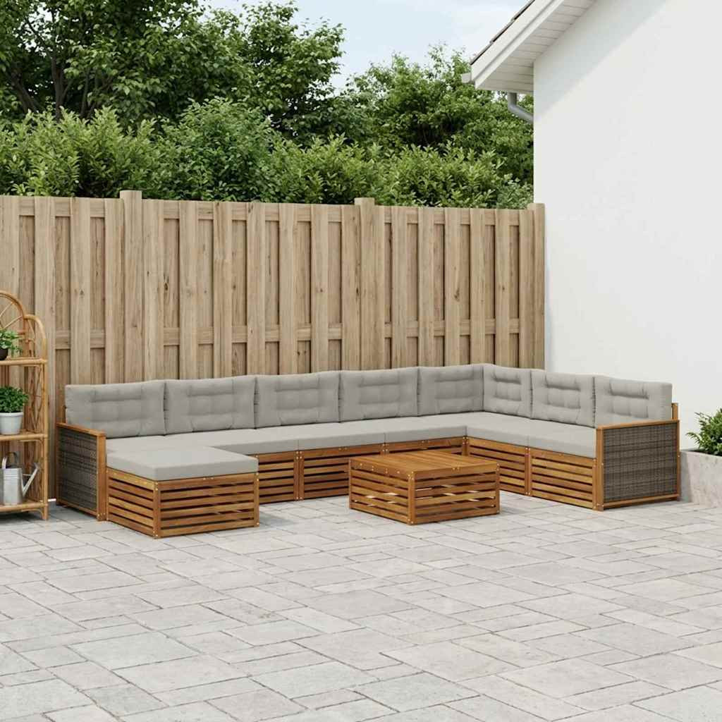 vidaXL Outdoor-Sofagarnitur mit Kissen 9 pcs Natürlich und Hellgrau