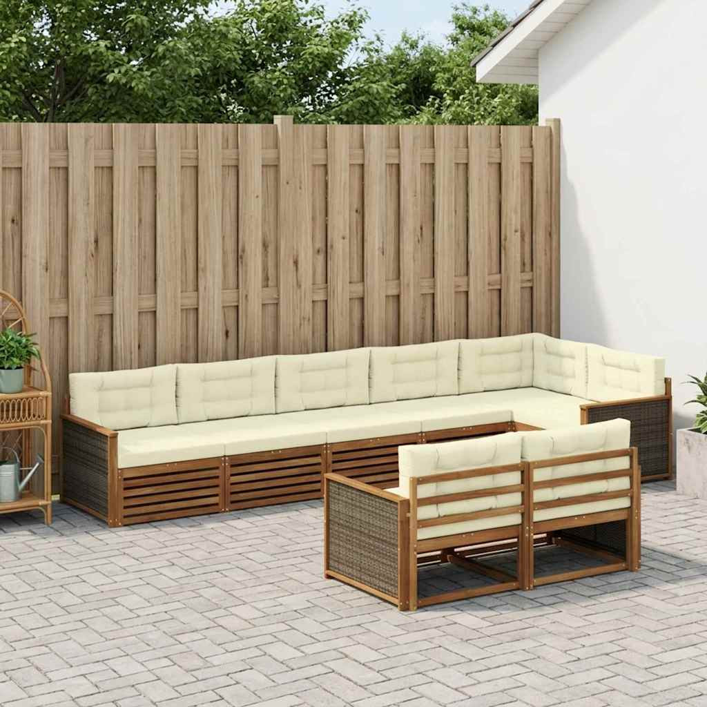 vidaXL Outdoor-Sofagarnitur mit Kissen 8 pcs Natur und Creme