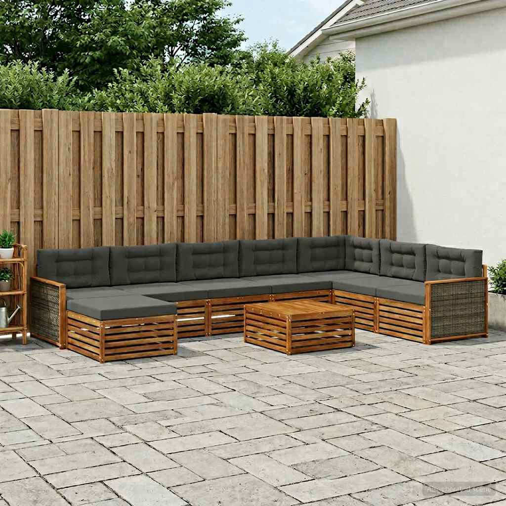 vidaXL Outdoor-Sofagarnitur mit Kissen 9 pcs Natur und Anthrazit