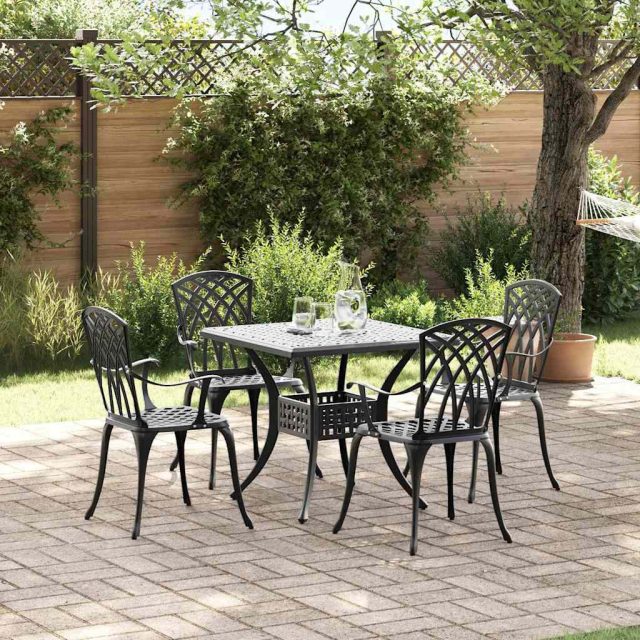vidaXL Gartentisch Set 5 pcs Schwarz Gussaluminium