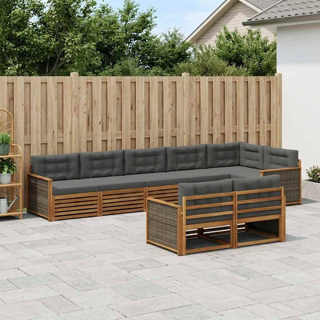 vidaXL Outdoor-Sofagarnitur mit Kissen 8 pcs Natur und Anthrazit