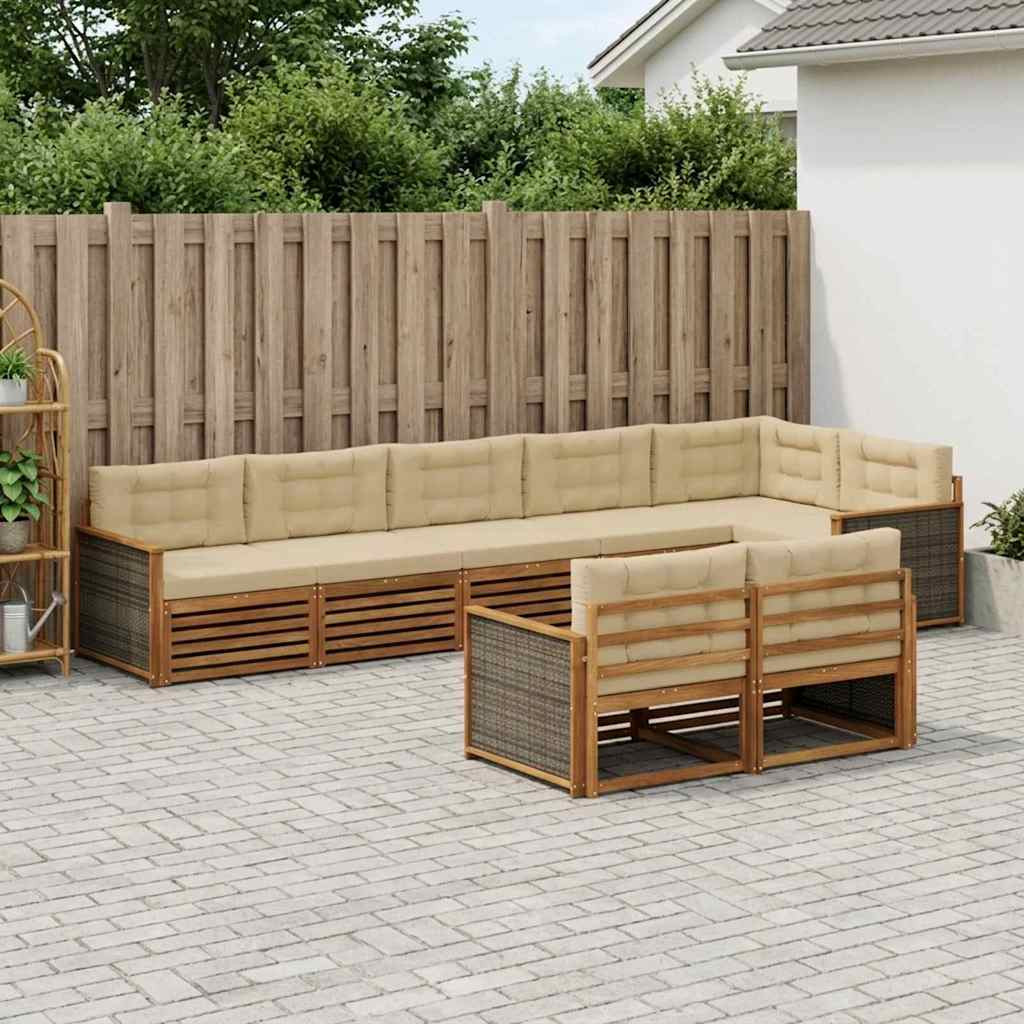 vidaXL Outdoor-Sofagarnitur mit Kissen 8 pcs Natur und Beige