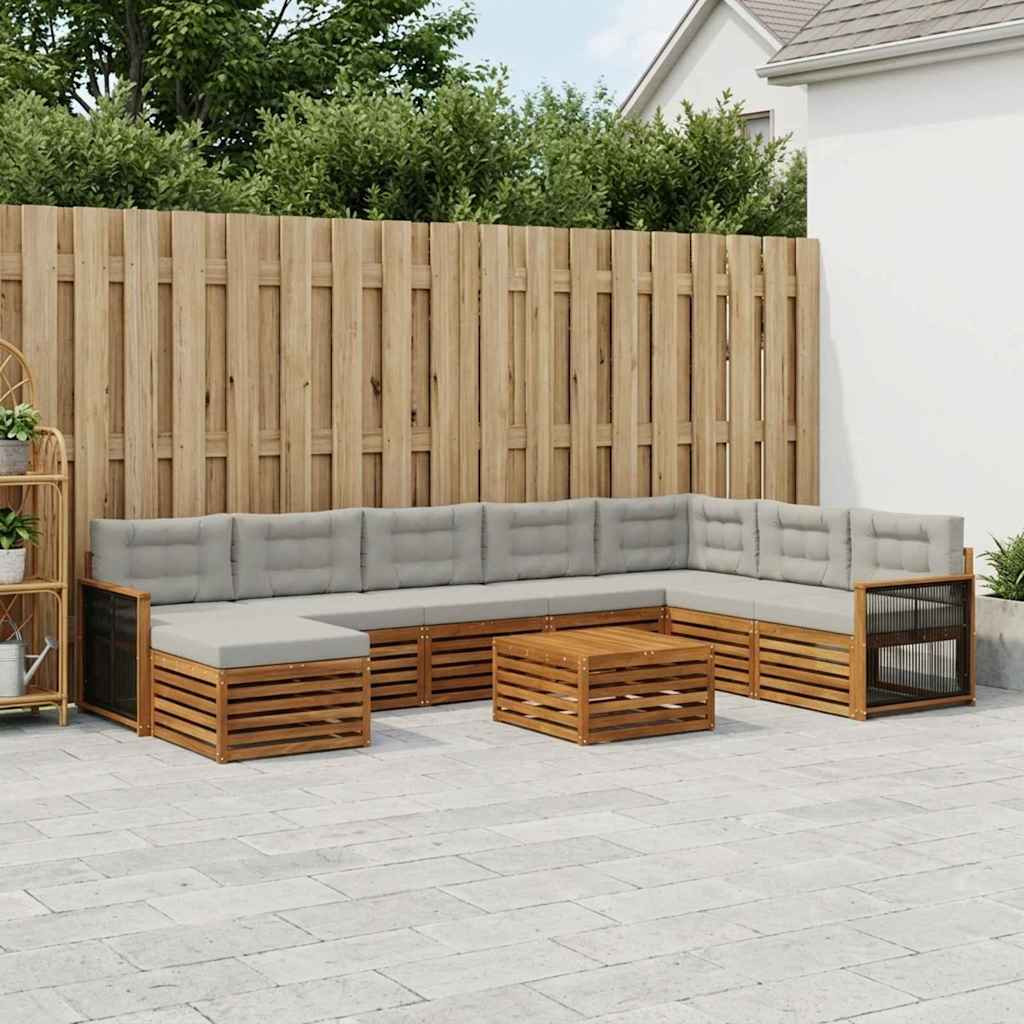 vidaXL Outdoor-Sofagarnitur mit Kissen 9 pcs Natürlich und Hellgrau