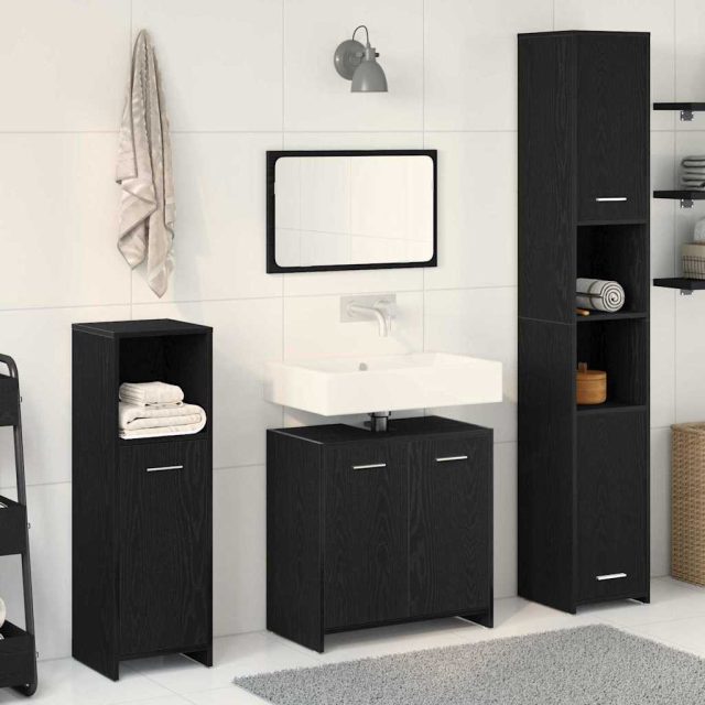 vidaXL Badezimmermöbel-Set 4 pcs Schwarz Eichen-Optik Holzwerkstoff