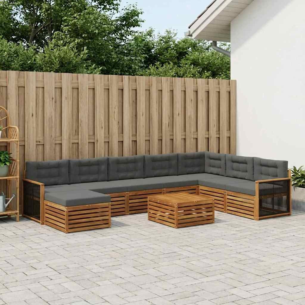 vidaXL Outdoor-Sofagarnitur mit Kissen 9 pcs Natur und Anthrazit