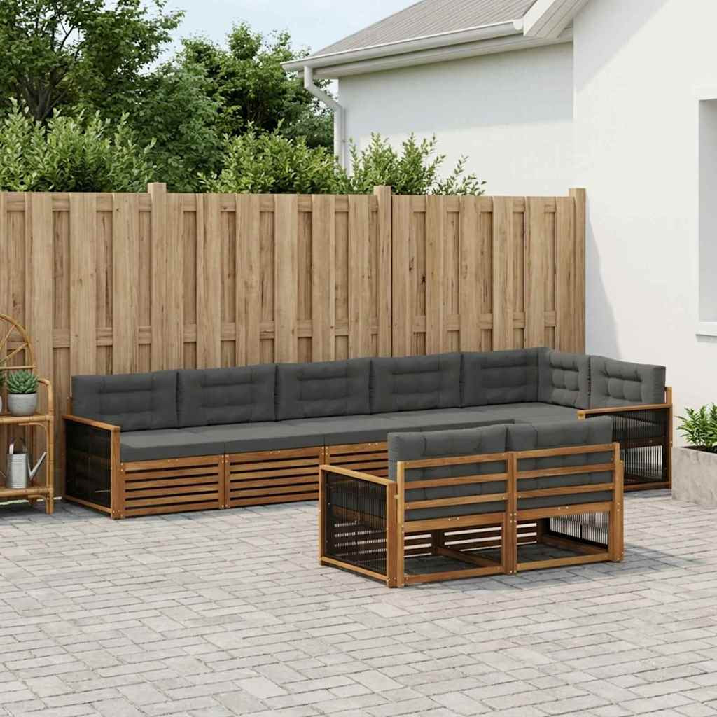 vidaXL Outdoor-Sofagarnitur mit Kissen 8 pcs Natur und Anthrazit