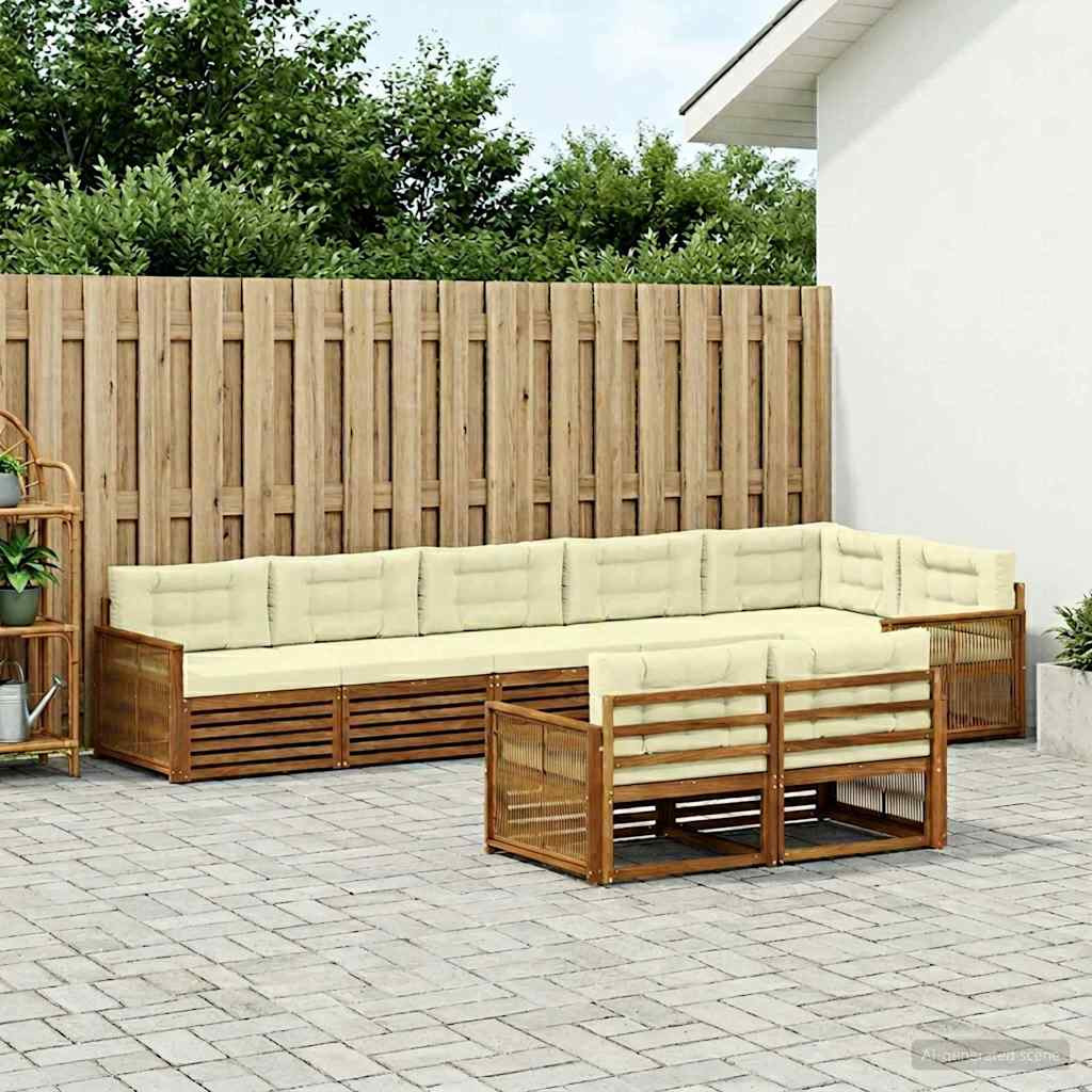 vidaXL Outdoor-Sofagarnitur mit Kissen 8 pcs Natur und Creme