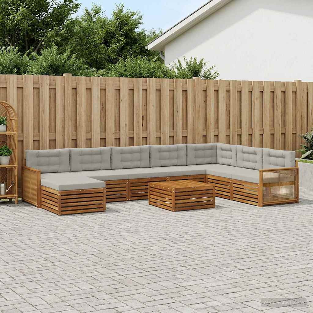vidaXL Outdoor-Sofagarnitur mit Kissen 9 pcs Natürlich und Hellgrau