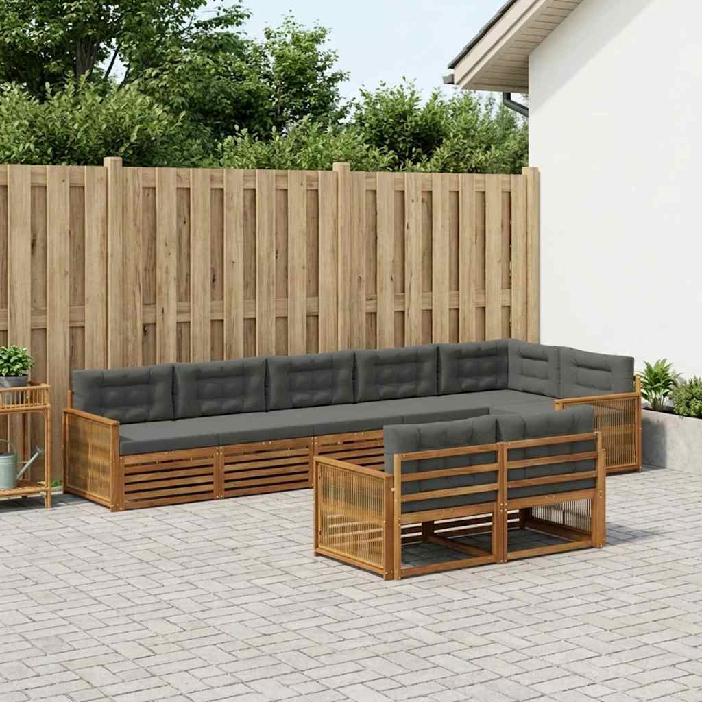 vidaXL Outdoor-Sofagarnitur mit Kissen 8 pcs Natur und Anthrazit
